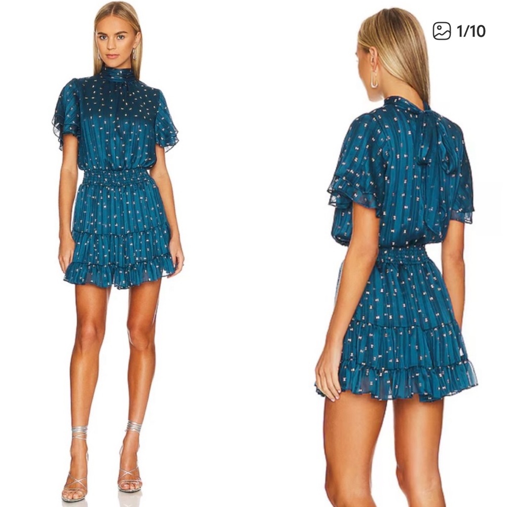 Misa Los Angeles Teal Dress with Gold Accents